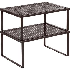 imageSONGMICS Spice Racks Set of 2 Metal Cabinet Shelf Organizers Countertop Organizers Shelf Risers Stackable Expandable Silver UKCS01SVBrown