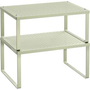 imageSONGMICS Spice Racks Set of 2 Metal Cabinet Shelf Organizers Countertop Organizers Shelf Risers Stackable Expandable Silver UKCS01SVLaurel Green