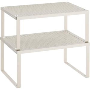 imageSONGMICS Spice Racks Set of 2 Metal Cabinet Shelf Organizers Countertop Organizers Shelf Risers Stackable Expandable Silver UKCS01SVOatmeal Beige