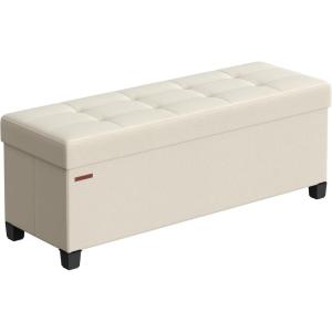 imageSONGMICS Storage Ottoman Bench Foldable Foot Rest with Legs 15 x 30 x 152 Inches End of Bed Bench Storage Chest Load up to 660 lb for Living Room Bedroom Entryway Slate Gray ULSF16GYZCream White