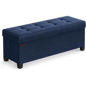 imageSONGMICS Storage Ottoman Bench Foldable Foot Rest with Legs 15 x 30 x 152 Inches End of Bed Bench Storage Chest Load up to 660 lb for Living Room Bedroom Entryway Slate Gray ULSF16GYZMidnight Blue