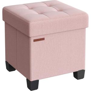 imageSONGMICS Storage Ottoman Small Ottoman Foot Rest with Legs 126 x 158 x 132 Inches Foot Stool Load up to 660 lb for Living Room Bedroom Dorm Ink Black ULSF012B01Jelly Pink