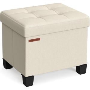 imageSONGMICS Storage Ottoman Small Ottoman Foot Rest with Legs 126 x 158 x 132 Inches Foot Stool Load up to 660 lb for Living Room Bedroom Dorm Ink Black ULSF012B01Cream White