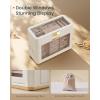 imageSONGMICS HOME Travel Jewelry Case Jewelry Organizer Box with Mirror Jewelry Pouch Woven Embossed PU Leather Hard Shell Large Capacity Gift Idea Ink Black UJBC204B01Cloud White