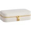 imageSONGMICS HOME Travel Jewelry Case Jewelry Organizer Box with Mirror Jewelry Pouch Woven Embossed PU Leather Hard Shell Large Capacity Gift Idea Ink Black UJBC204B01Cloud White