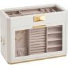 imageSONGMICS HOME Travel Jewelry Case Jewelry Organizer Box with Mirror Jewelry Pouch Woven Embossed PU Leather Hard Shell Large Capacity Gift Idea Ink Black UJBC204B01Cloud White