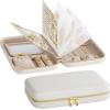 imageSONGMICS HOME Travel Jewelry Case Jewelry Organizer Box with Mirror Jewelry Pouch Woven Embossed PU Leather Hard Shell Large Capacity Gift Idea Ink Black UJBC204B01Cloud White
