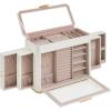 imageSONGMICS HOME Travel Jewelry Case Jewelry Organizer Box with Mirror Jewelry Pouch Woven Embossed PU Leather Hard Shell Large Capacity Gift Idea Ink Black UJBC204B01Cloud White