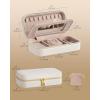 imageSONGMICS HOME Travel Jewelry Case Jewelry Organizer Box with Mirror Jewelry Pouch Woven Embossed PU Leather Hard Shell Large Capacity Gift Idea Ink Black UJBC204B01Cloud White