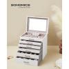 imageSONGMICS Jewelry Box Lockable Jewelry Storage Organizer Jewelry Case with Glass Window for Rings Earrings Studs Bracelets Necklaces Black UJBC158B01White