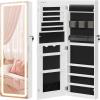 imageSONGMICS LED Mirror Jewelry Cabinet Armoire Wall or Door Mounted Jewelry Storage Organizer Hanging Lockable Frameless Mirror Cabinet with 2 Plastic Cosmetic Organizers Gift Idea White UJJC011W01