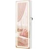 imageSONGMICS LED Mirror Jewelry Cabinet Armoire Wall or Door Mounted Jewelry Storage Organizer Hanging Lockable Frameless Mirror Cabinet with 2 Plastic Cosmetic Organizers Gift Idea White UJJC011W01