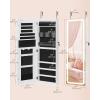 imageSONGMICS LED Mirror Jewelry Cabinet Armoire Wall or Door Mounted Jewelry Storage Organizer Hanging Lockable Frameless Mirror Cabinet with 2 Plastic Cosmetic Organizers Gift Idea White UJJC011W01
