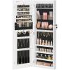 imageSONGMICS LED Mirror Jewelry Cabinet Armoire Wall or Door Mounted Jewelry Storage Organizer Hanging Lockable Frameless Mirror Cabinet with 2 Plastic Cosmetic Organizers Gift Idea White UJJC011W01