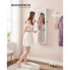 imageSONGMICS LED Mirror Jewelry Cabinet Armoire Wall or Door Mounted Jewelry Storage Organizer Hanging Lockable Frameless Mirror Cabinet with 2 Plastic Cosmetic Organizers Gift Idea White UJJC011W01
