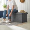 imageSONGMICS MAZIE Collection  30 Inches Ottoman Storage Bench 21 Gal Folding Chest with Breathable LinenLook Fabric Load up to 660 lb for Entryway Living Room Bedroom Light Gray ULSF001G02Dark Gray
