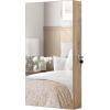 imageSONGMICS Mirror Jewelry Cabinet Armoire with Builtin LED Lights Wall or Door Mounted Jewelry Storage Organizer 38 x 146 x 264 Inches Hanging Mirror Cabinet Gift Idea White UJJC050W01Camel Brown