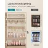 imageSONGMICS Mirror Jewelry Cabinet Armoire with Builtin LED Lights Wall or Door Mounted Jewelry Storage Organizer 38 x 146 x 264 Inches Hanging Mirror Cabinet Gift Idea White UJJC050W01Camel Brown