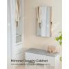 imageSONGMICS Mirror Jewelry Cabinet Armoire with Builtin LED Lights Wall or Door Mounted Jewelry Storage Organizer 38 x 146 x 264 Inches Hanging Mirror Cabinet Gift Idea White UJJC050W01Camel Brown
