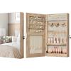imageSONGMICS Mirror Jewelry Cabinet Armoire with Builtin LED Lights Wall or Door Mounted Jewelry Storage Organizer 38 x 146 x 264 Inches Hanging Mirror Cabinet Gift Idea White UJJC050W01Camel Brown
