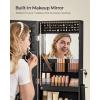 imageSONGMICS Mirror Jewelry Cabinet Standing Armoire Organizer Jewelry Storage with FullLength Frameless LED Lights Builtin Makeup Mirror 2 Drawers Lockable White UJJC023W01Black