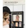 imageSONGMICS Wide Jewelry Organizer LED Jewelry Cabinet WallDoor Mounted Arched Mirror with Storage Lockable Rounded Corner Interior Mirror Gift for Mom 39 x 165 x 425 Inches Cloud WhiteInk Black
