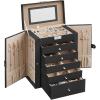 imageSONGMICS 6 Tier Jewelry Box Jewelry Storage Organizer with 5 Drawers Large Storage Capacity with Mirror Lockable Jewelry Case Mothers Day Gift for Mom For Watches Black UJBC152B01Black