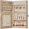 imageSONGMICS Mirror Jewelry Cabinet Armoire with Builtin LED Lights Wall or Door Mounted Jewelry Storage Organizer 38 x 146 x 264 Inches Hanging Mirror Cabinet Gift Idea White UJJC050W01Camel Brown