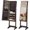 imageSONGMICS Mirror Jewelry Cabinet Standing Armoire Organizer Jewelry Storage with FullLength Frameless LED Lights Builtin Makeup Mirror 2 Drawers Lockable White UJJC023W01Brown