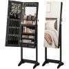 imageSONGMICS Mirror Jewelry Cabinet Standing Armoire Organizer Jewelry Storage with FullLength Frameless LED Lights Builtin Makeup Mirror 2 Drawers Lockable White UJJC023W01Black