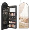 imageSONGMICS Wide Jewelry Organizer LED Jewelry Cabinet WallDoor Mounted Arched Mirror with Storage Lockable Rounded Corner Interior Mirror Gift for Mom 39 x 165 x 425 Inches Cloud WhiteInk Black