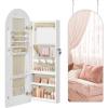 imageSONGMICS Wide Jewelry Organizer LED Jewelry Cabinet WallDoor Mounted Arched Mirror with Storage Lockable Rounded Corner Interior Mirror Gift for Mom 39 x 165 x 425 Inches Cloud WhiteCloud White