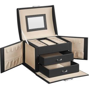 imageSONGMICS Jewelry Box Lockable Jewelry Storage Organizer Jewelry Case with Glass Window for Rings Earrings Studs Bracelets Necklaces Black UJBC158B01Black