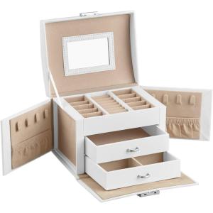 imageSONGMICS Jewelry Box Lockable Jewelry Storage Organizer Jewelry Case with Glass Window for Rings Earrings Studs Bracelets Necklaces Black UJBC158B01White
