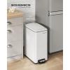 imageSONGMICS Slim Trash Can 13Gallon 50 L Garbage Can for Narrow Spaces with SoftClose Lid Inner Bucket and Stepon Pedal Stainless Steel 15 Trash Bags Included Silver ULTB510E48White