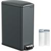imageSONGMICS Slim Trash Can 13Gallon 50 L Garbage Can for Narrow Spaces with SoftClose Lid Inner Bucket and Stepon Pedal Stainless Steel 15 Trash Bags Included Silver ULTB510E48Charcoal Gray
