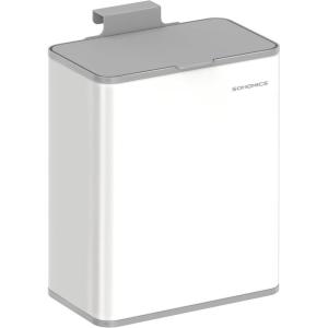 imageSONGMICS Hanging Trash Can 21Gallon 8 L Small Kitchen Garbage Can with Lid Cabinet Door Hanging or WallMounted with Hooks for Under Sink Bathrooms Metallic Silver ULTB810E08Cloud White