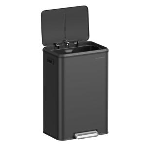 imageSONGMICS Kitchen Trash Can 105Gallon 40L Garbage Can with Lid and Wide Foot Pedal Soft Close and Stays Open Silver ULTB541E40Black