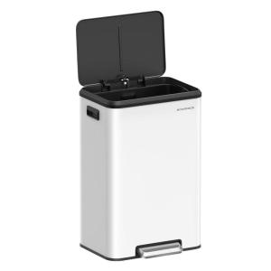 imageSONGMICS Kitchen Trash Can 105Gallon 40L Garbage Can with Lid and Wide Foot Pedal Soft Close and Stays Open Silver ULTB541E40White