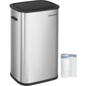 imageSONGMICS Motion Sensor Trash Can 13 Gallon Automatic Garbage Can with SoftClose Lid and Bag Retainer Ring Stainless Steel Touchless Kitchen Trash Bin 15 Trash Bags Included Silver ULTB610E50Silver