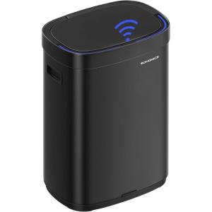 imageSONGMICS Motion Sensor Trash Can 13 Gallon Automatic Garbage Can with SoftClose Lid and Bag Retainer Ring Stainless Steel Touchless Kitchen Trash Bin 15 Trash Bags Included Silver ULTB610E50Ink Black
