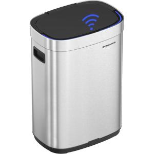 imageSONGMICS Motion Sensor Trash Can 13 Gallon Automatic Garbage Can with SoftClose Lid and Bag Retainer Ring Stainless Steel Touchless Kitchen Trash Bin 15 Trash Bags Included Silver ULTB610E50Metallic Silver