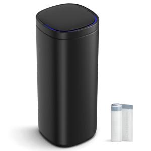 imageSONGMICS Motion Sensor Trash Can 13 Gallon Automatic Kitchen Garbage Can MultiColored Indicator Lights Ozone Odor Control StayOpen Lid Tall Stainless Steel White ULTB620W50Black