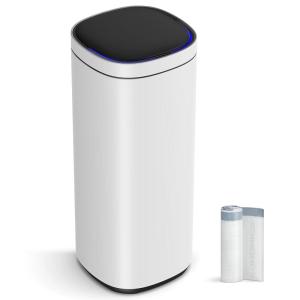 imageSONGMICS Motion Sensor Trash Can 13 Gallon Automatic Kitchen Garbage Can MultiColored Indicator Lights Ozone Odor Control StayOpen Lid Tall Stainless Steel White ULTB620W50White