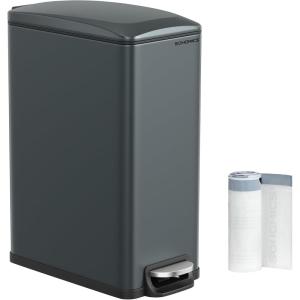 imageSONGMICS Slim Trash Can 13Gallon 50 L Garbage Can for Narrow Spaces with SoftClose Lid Inner Bucket and Stepon Pedal Stainless Steel 15 Trash Bags Included Silver ULTB510E48Charcoal Gray