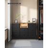 imageSONGMICS Dresser for Bedroom Fabric Dresser with Power Outlets and LED Lights TV Stand for up to 60 Inch TVs 25 Colors 118 x 472 x 313 Inches Ink Black and Rustic Brown ULTS518B01Ink Black  Rustic Brown