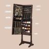 imageSONGMICS Jewelry Cabinet with 6 LED Lights Lockable Mirrored Jewelry Armoire Organizer 2 Drawers Brown UJJC94KEspresso