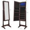 imageSONGMICS Jewelry Cabinet with 6 LED Lights Lockable Mirrored Jewelry Armoire Organizer 2 Drawers Brown UJJC94KEspresso
