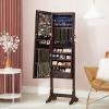imageSONGMICS Jewelry Cabinet with 6 LED Lights Lockable Mirrored Jewelry Armoire Organizer 2 Drawers Brown UJJC94KEspresso