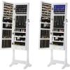 imageSONGMICS Jewelry Cabinet with 6 LED Lights Lockable Mirrored Jewelry Armoire Organizer 2 Drawers Brown UJJC94KWhite
